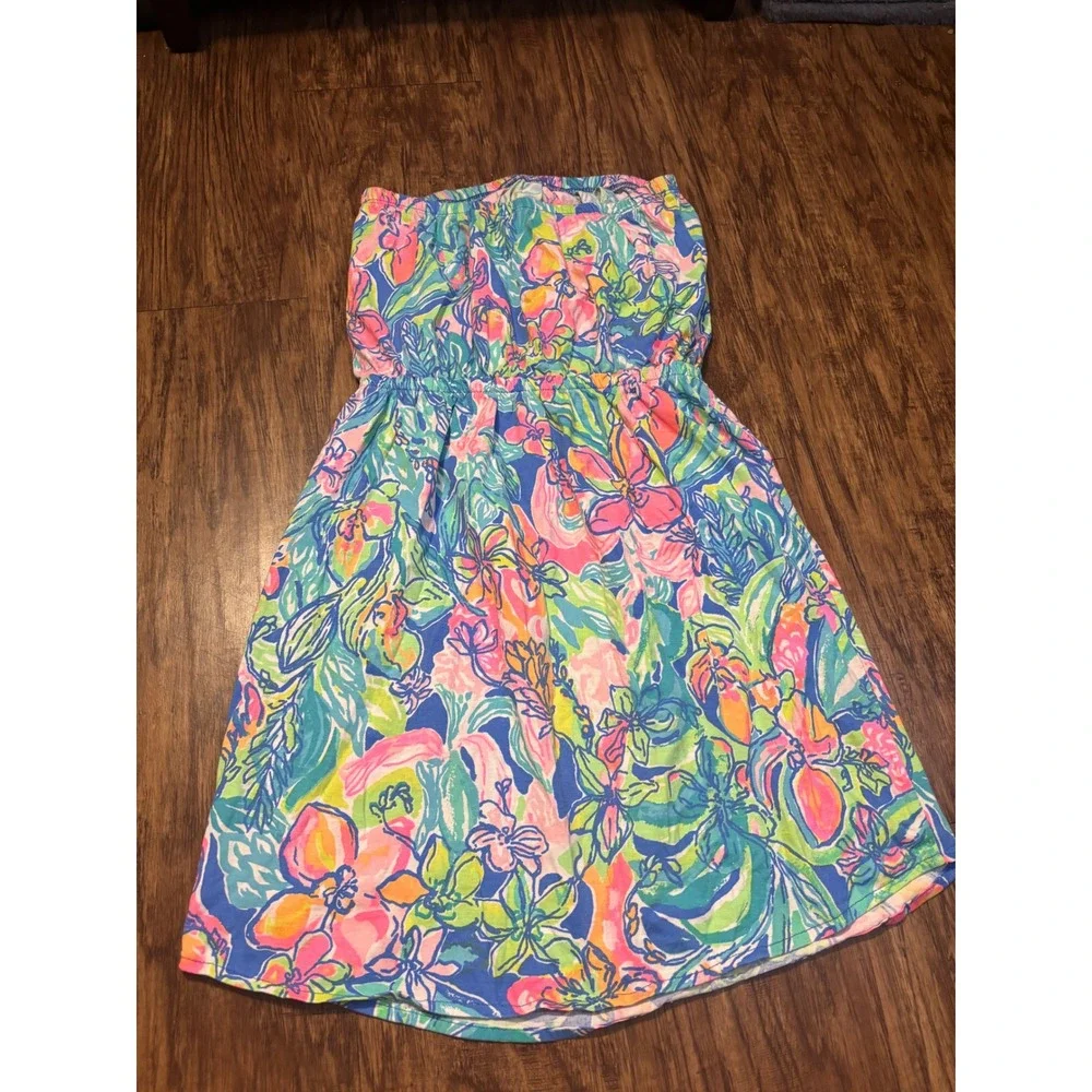 Lilly Pulitzer Strapless Smocked Mini Dress Tropical Floral XS Vacation Resort - Picture 6 of 7